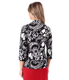 Turtleneck made of elastic jersey printed with floral motifs