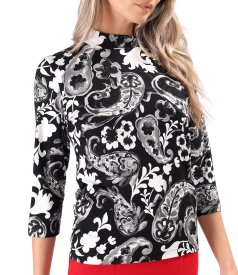 Turtleneck made of elastic jersey printed with floral motifs