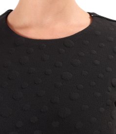 Elegant dress made of thick elastic jersey with embossed woven polka dots