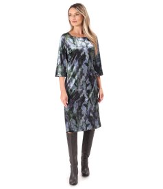 Elegant dress made of printed elastic velvet