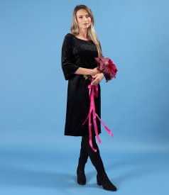 Elegant dress made of elastic velvet with glitter