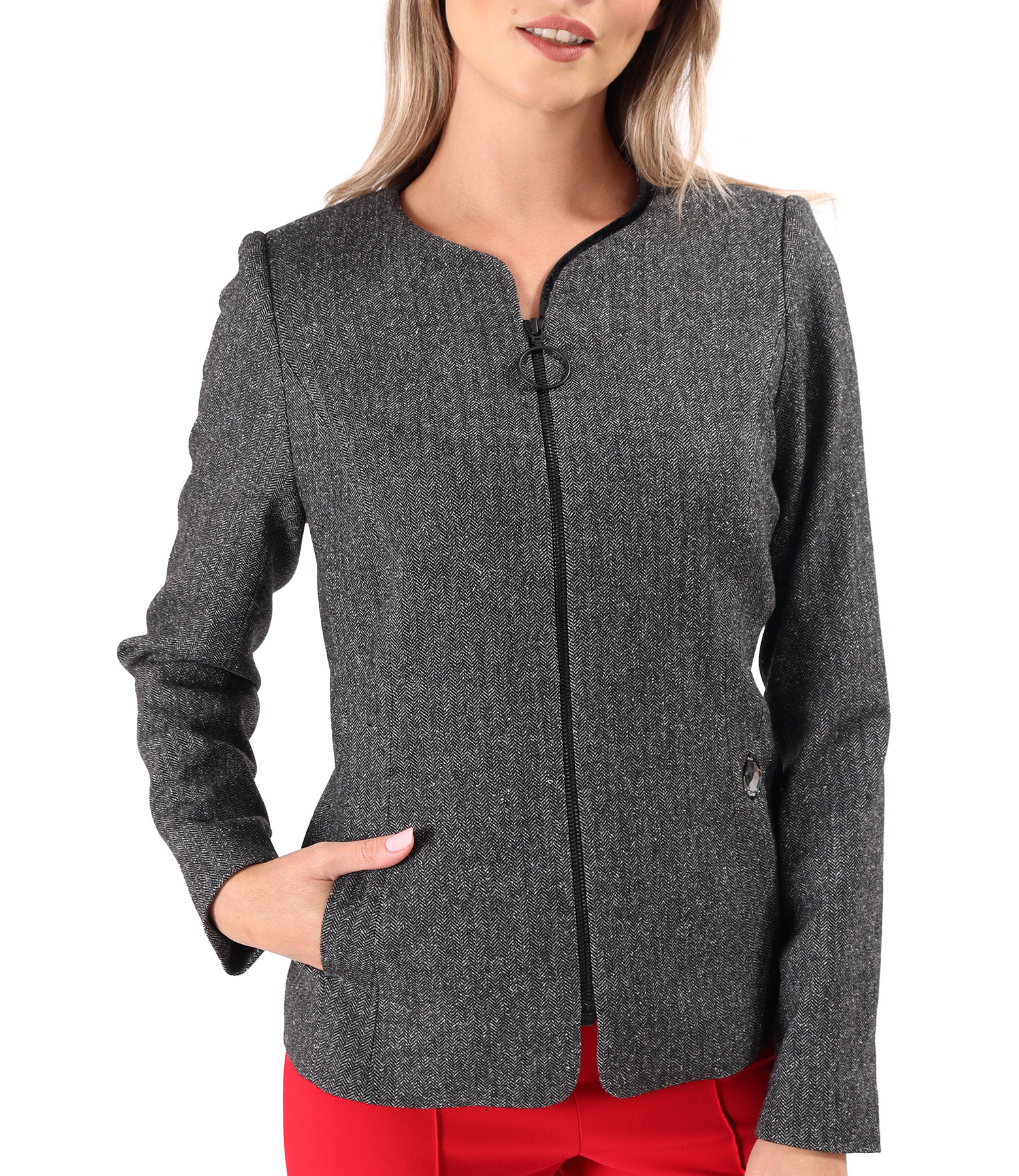 Office jacket made of wool and silk fabric