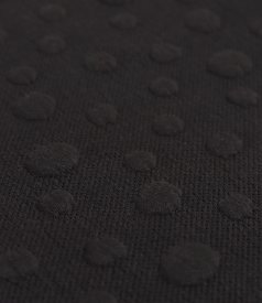 Thick elastic jersey blouse with embossed woven polka dots