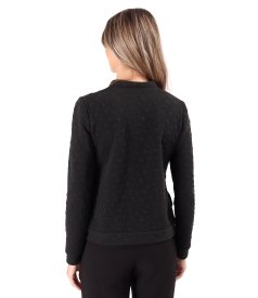 Thick elastic jersey blouse with embossed woven polka dots