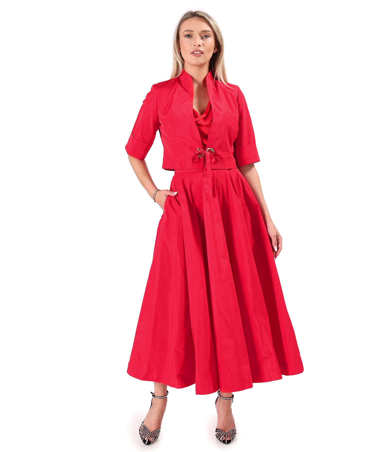 Long full tafta skirt with decorative elasticated back