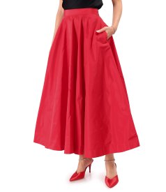 Long taffeta skirt with decorative elastic on the back