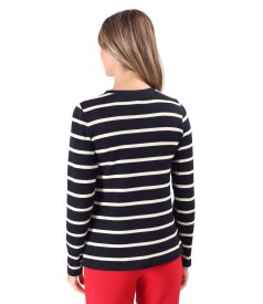 Thick elastic jersey blouse with wool with stripes