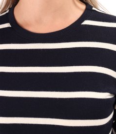 Thick elastic jersey blouse with wool with stripes