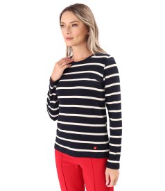 Thick elastic jersey blouse with wool with stripes