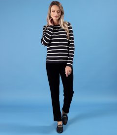 Thick elastic jersey blouse with wool with stripes