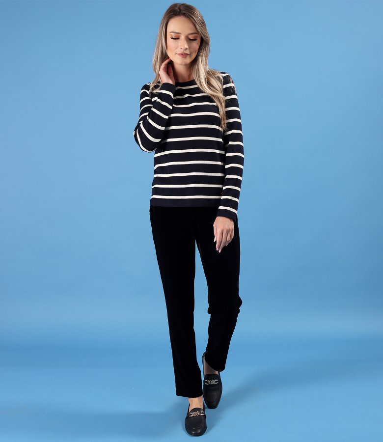 Thick elastic jersey blouse with wool with stripes