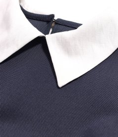 Thick elastic jersey office dress with white collar