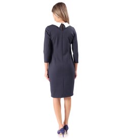 Thick elastic jersey office dress with white collar