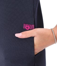 Thick elastic jersey office dress with white collar