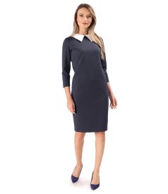 Thick elastic jersey office dress with white collar