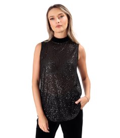 Fine sequin blouse with velvet collar