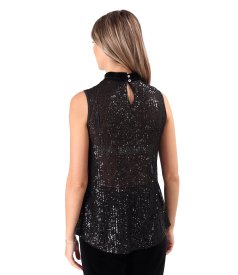 Fine sequin blouse with velvet collar