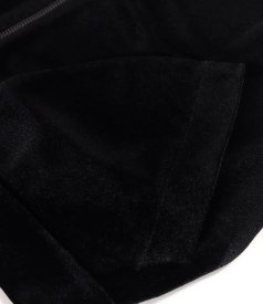 Blouse made of black elastic velvet with a front zipper