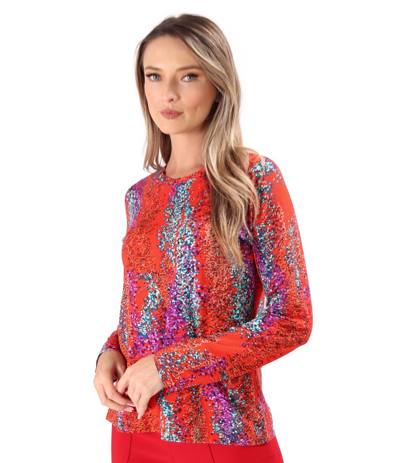 Elastic jersey blouse with long sleeves