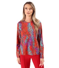 Elastic jersey blouse with long sleeves