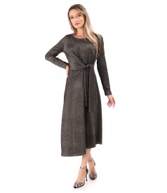 Evening dress made of elastic jersey with gold metallic thread