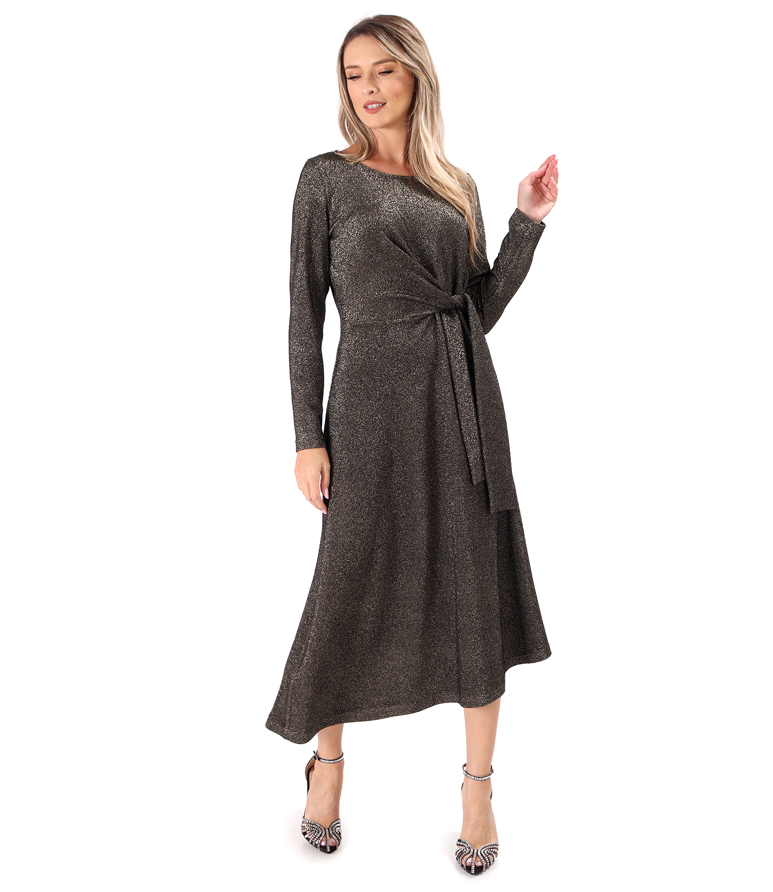 Evening dress made of elastic jersey with gold metallic thread