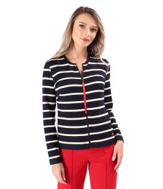 Elastic jersey blouse with wool and a front zipper
