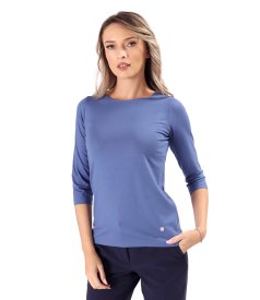 Elastic jersey blouse with 3/4 sleeves