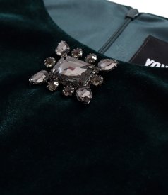 Elegant elastic velvet dress with crystal brooch