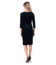 Elastic velvet dress with crystals at the neckline