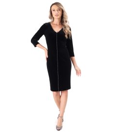 Elastic velvet dress with crystals at the neckline