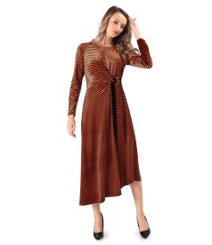 Striped elastic velvet midi dress