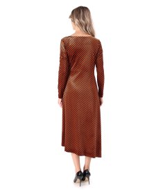 Striped elastic velvet midi dress