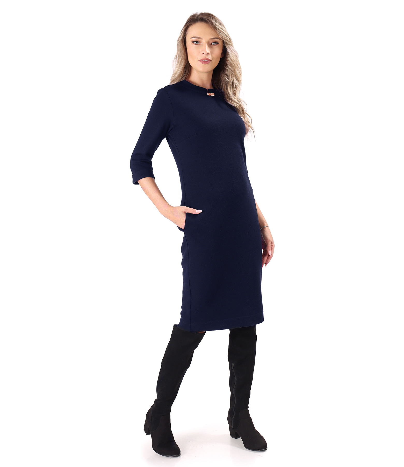 Midi dress made of jersey and wool