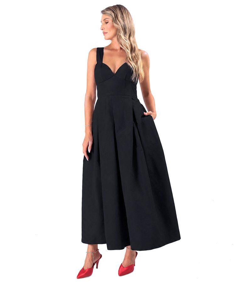 Flared matte taffeta dress with strappy corset
