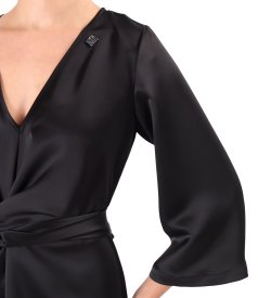 Satin midi dress with twisted cord at the waist