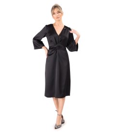 Satin midi dress with twisted cord at the waist