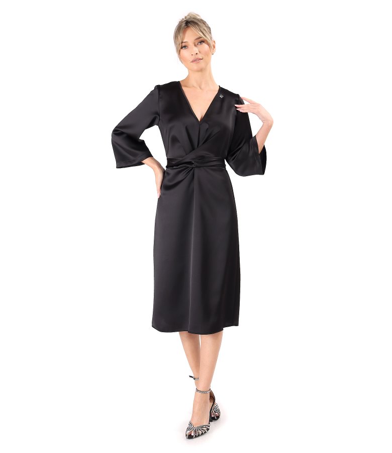 Satin midi dress with twisted cord at the waist