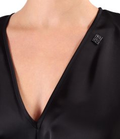 Satin midi dress with twisted cord at the waist