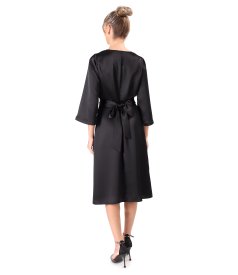 Satin midi dress with twisted cord at the waist