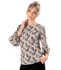 Elastic jersey blouse with mid-length sleeves