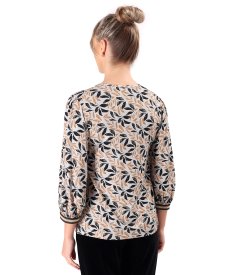 Elastic jersey blouse with mid-length sleeves