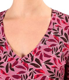 Elastic jersey blouse with V neckline