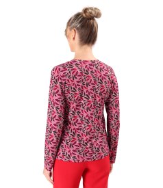 Elastic jersey blouse with V neckline