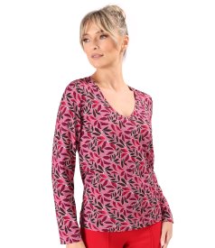 Elastic jersey blouse with V neckline