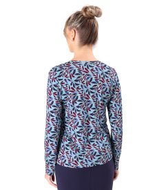 Elastic jersey blouse with V neckline