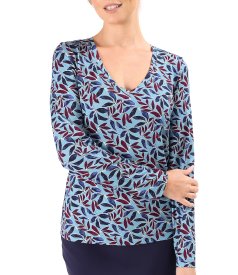 Elastic jersey blouse with V neckline