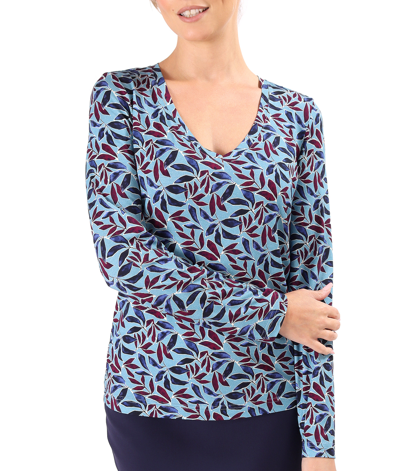 Elastic jersey blouse with V neckline