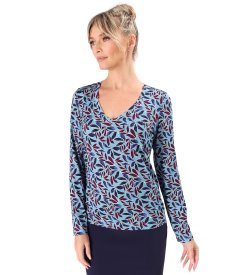 Elastic jersey blouse with V neckline