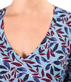 Elastic jersey blouse with V neckline